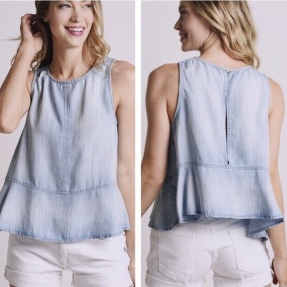 Anthropologie Cloth & Stone Chambray Peplum Open Back Sleeveless Top size S, EUC - Picture 1 of 6